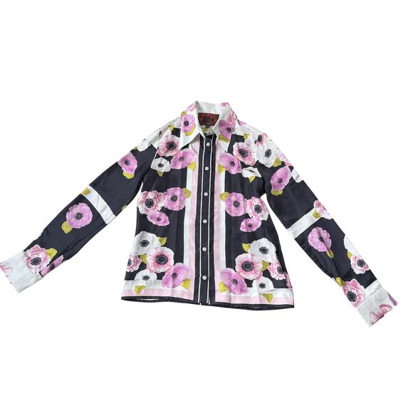 NEW Gentile Catone Merini Floral Silk Button Front Blouse - Picture 1 of 13